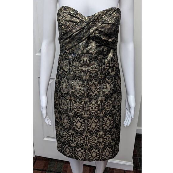 Nicole Miller Dress Size 6 Strapless Brocade Art Deco Metallic Holiday Party - Picture 1 of 8